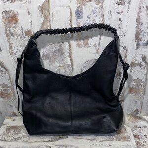 Laggo black pebbled leather hobo-style shoulder bag